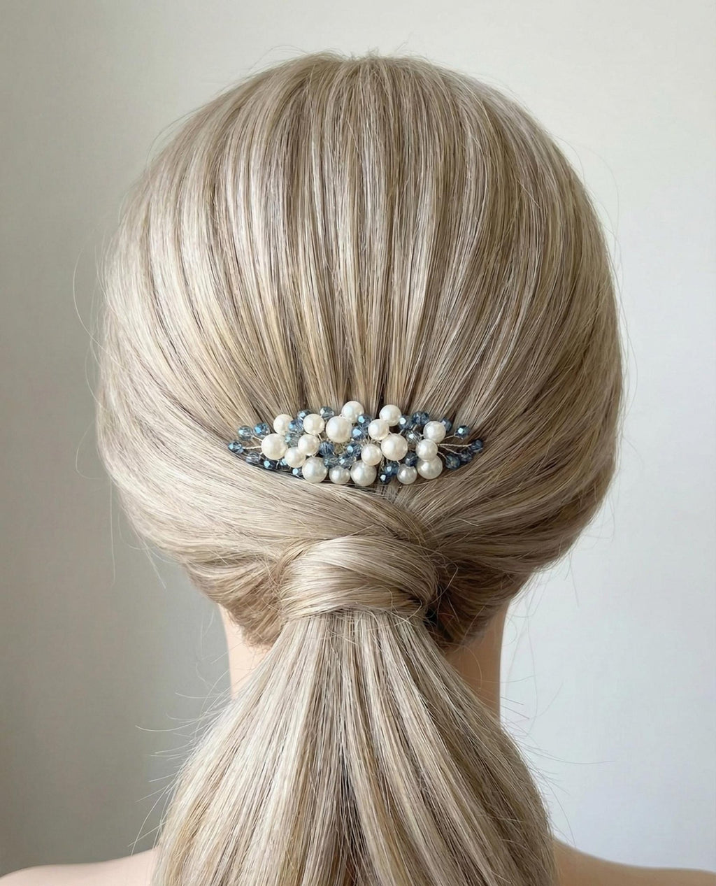Elfenbein Haarkamm mit Slate Blue Kristallen Silber Braut Accessoire Elegant Vintage Frisur Schmuck - AVYRAA BRIDAL
