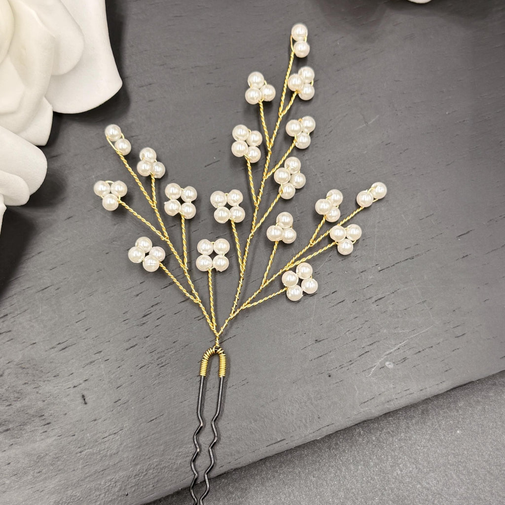 Goldene Perlen Haarnadeln mit Blütenzweigen - AVYRAA BRIDAL