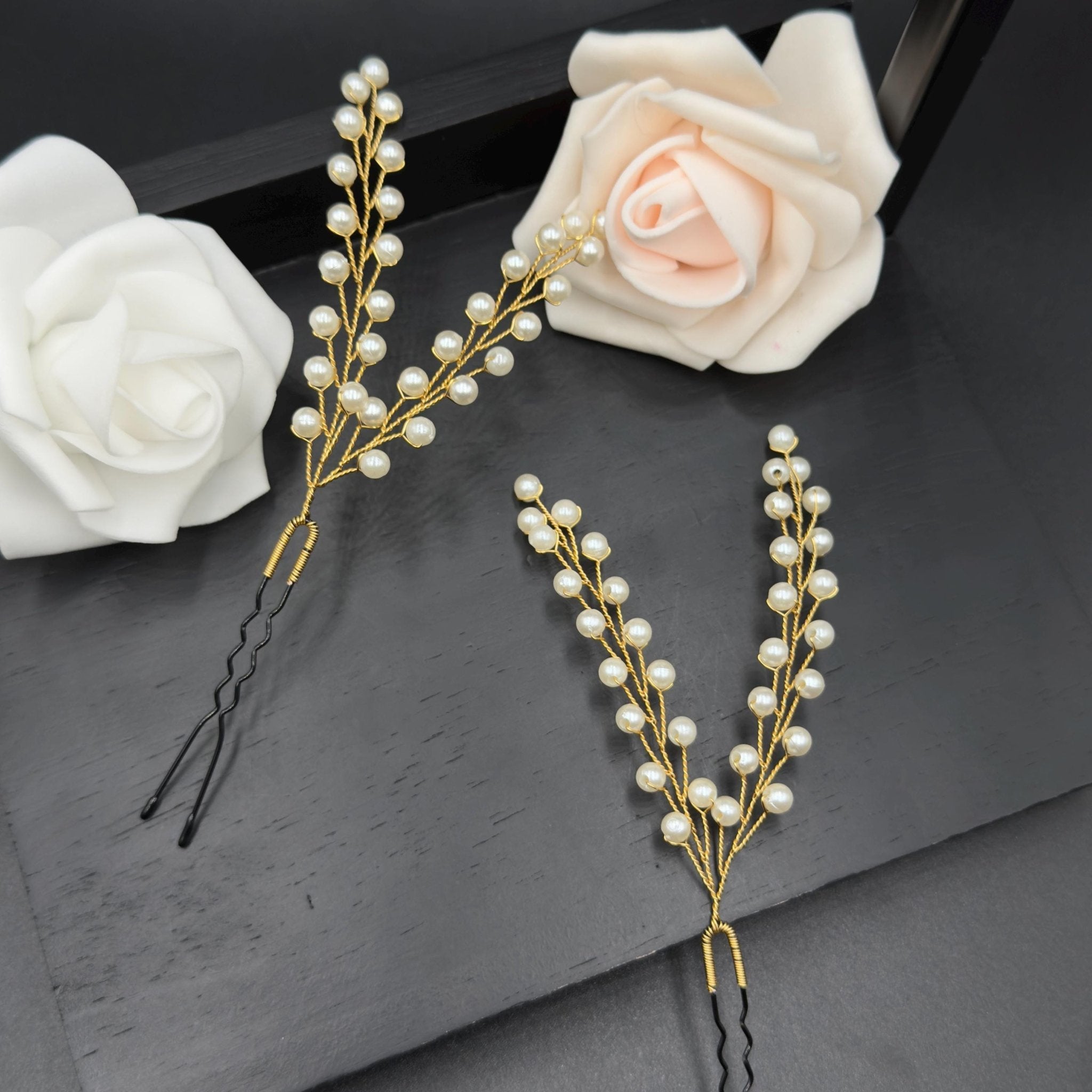 Goldene Perlen Haarnadeln mit Blütenzweigen - AVYRAA BRIDAL