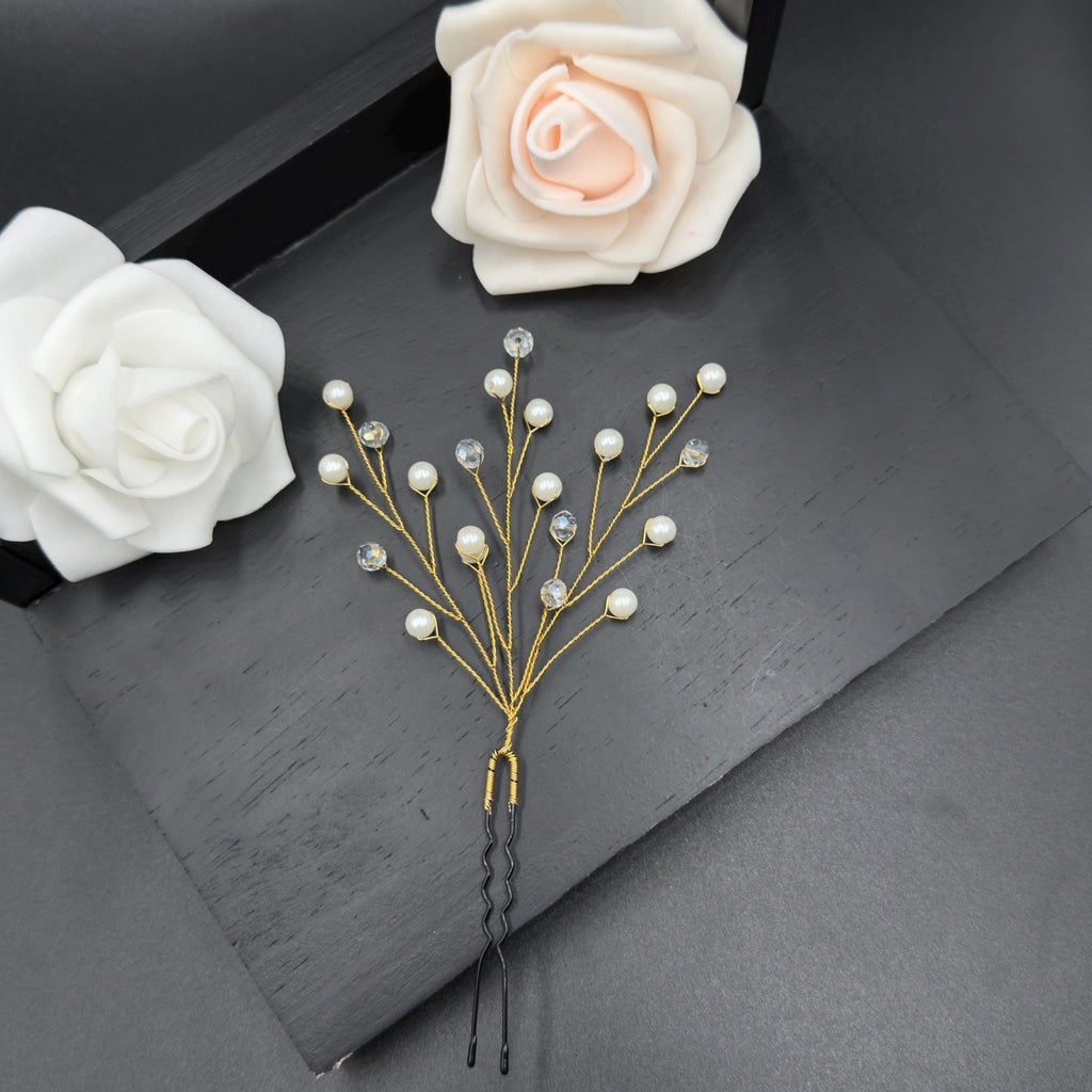 Goldene Perlen Haarnadeln mit zarten Blüten - AVYRAA BRIDAL