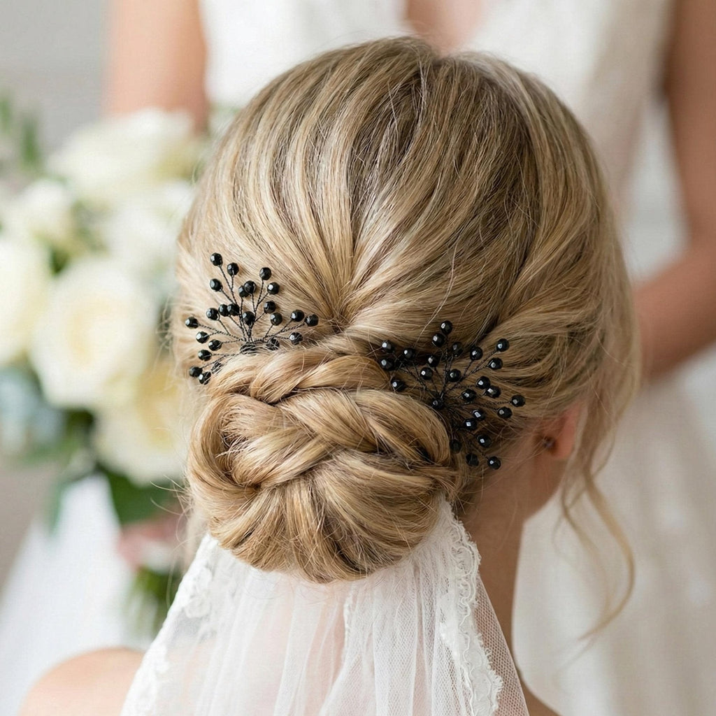 Haarnadeln mit schwarzen Kristallen – Elegante Haarpins aus schwarzem Draht, Handgemacht für Hochsteckfrisuren - AVYRAA BRIDAL
