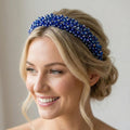 Handgefertigte Brautkrone in Royalblau – luxuriöses Hochzeitsdiadem mit schimmernden Kristallen in Irisierendem Blau - AVYRAA BRIDAL