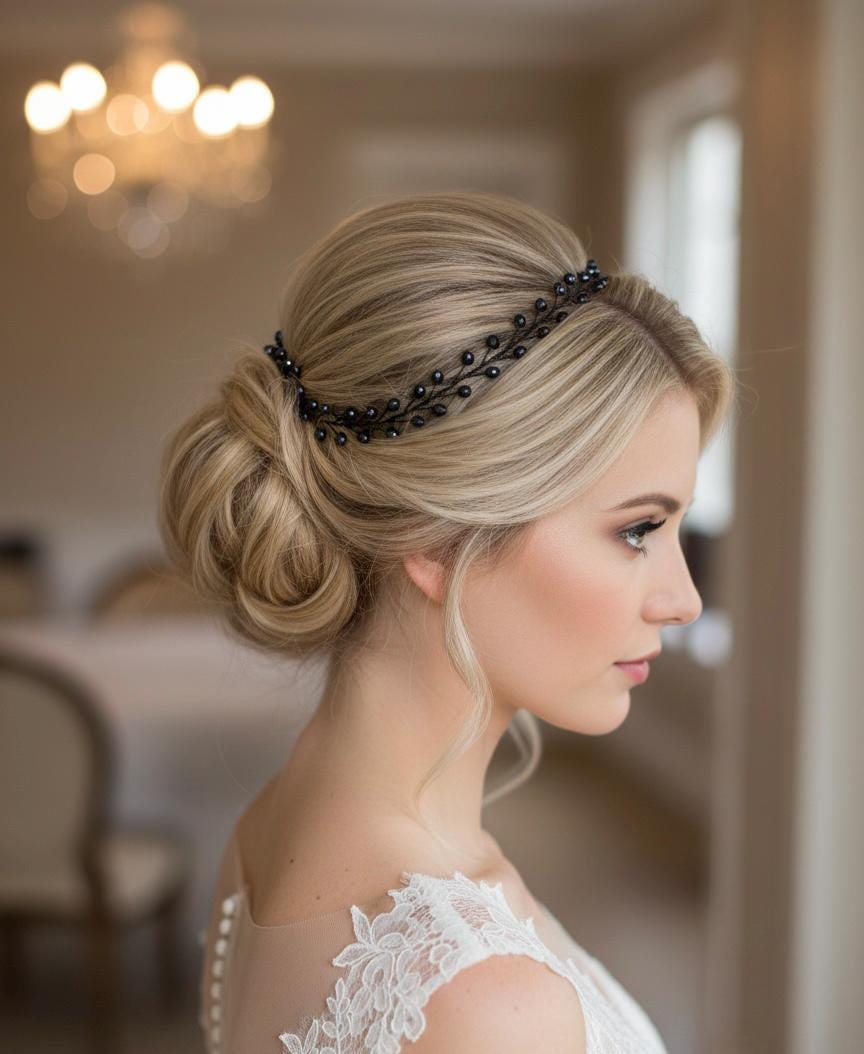 Handgefertigter Haarreif mit nachtblauen Kristallen – flexibel, individuell anpassbar, Brautschmuck & festlicher Haarschmuck - AVYRAA BRIDAL
