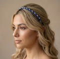 Handgefertigtes Kristall - Haarband in Saphirblau, Edle blaue Kronen - Tiara mit tiefblauen Kristallen,  AVYRAA BRIDAL