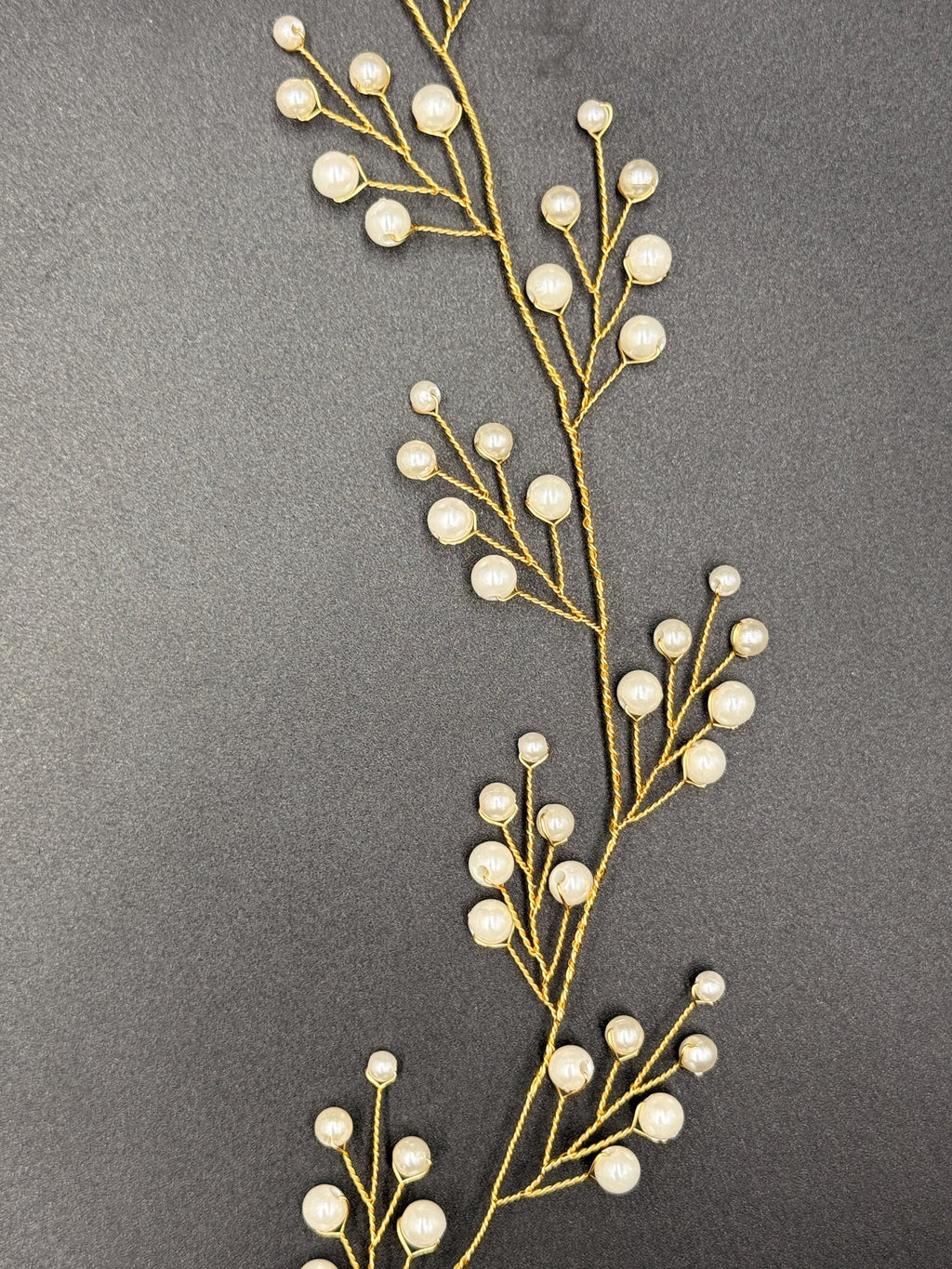 Llong flexible hair vine in gold or silver with delicate pearls for weddings