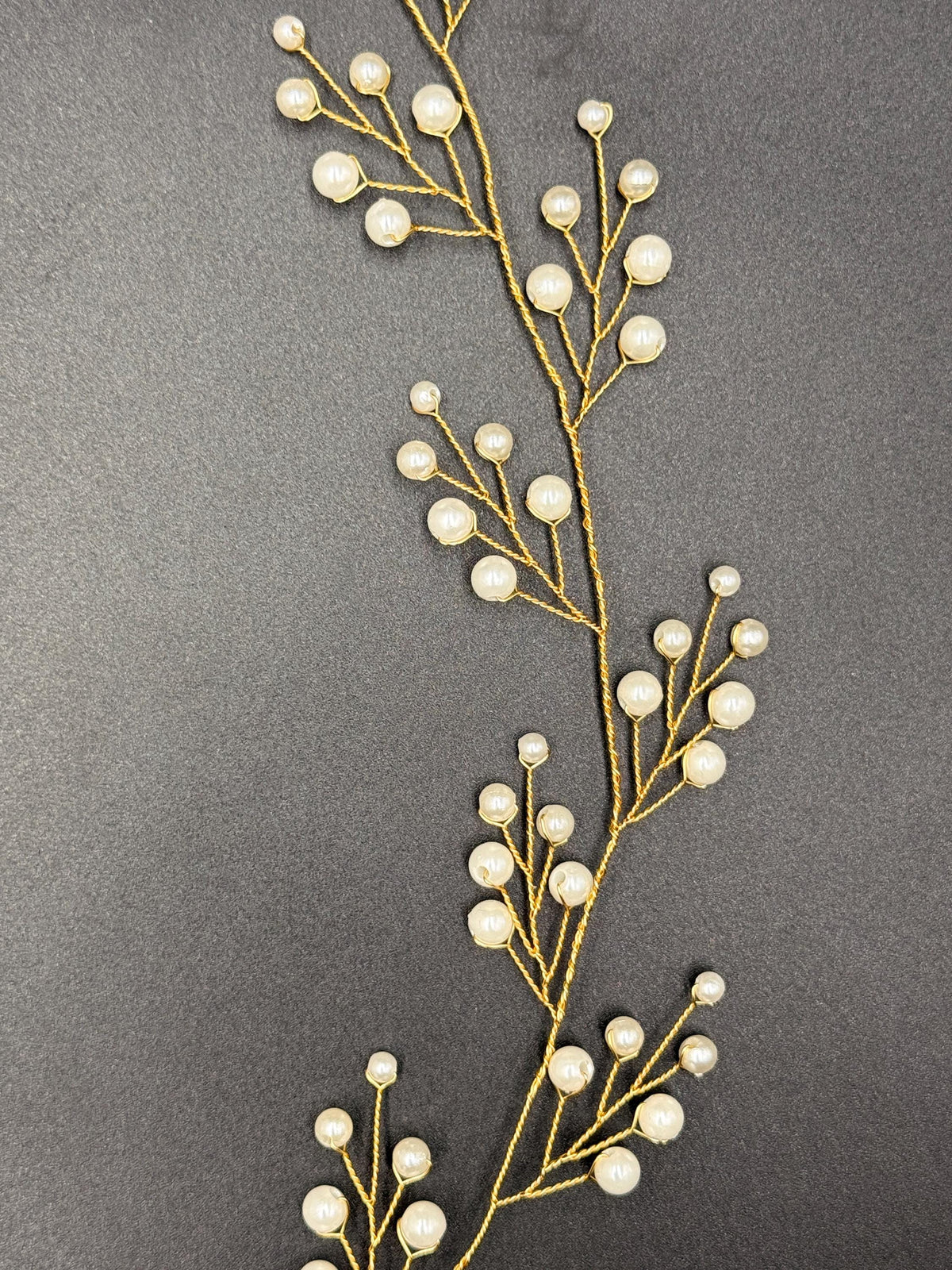 Llong flexible hair vine in gold or silver with delicate pearls for weddings