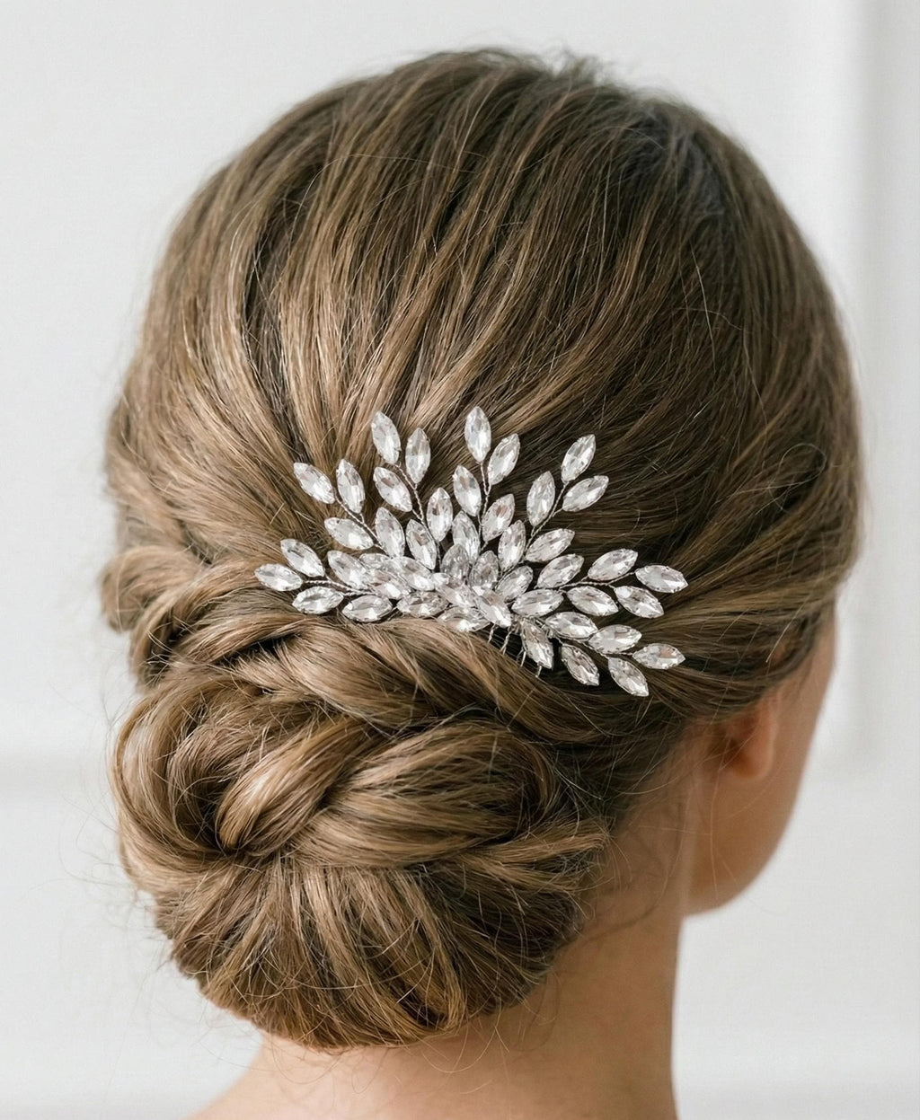 Silver-Tone Bridal Hair Comb with Clear Marquise Leaves | Sparkling Wedding Hairpiece