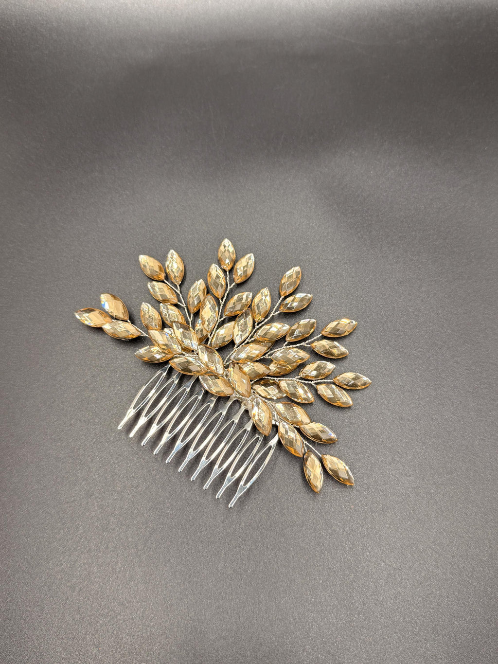 Silver-Tone Bridal Hair Comb with Clear Marquise Leaves | Sparkling Wedding Hairpiece
