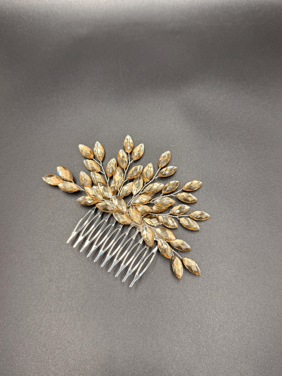 Silver-Tone Bridal Hair Comb with Clear Marquise Leaves | Sparkling Wedding Hairpiece