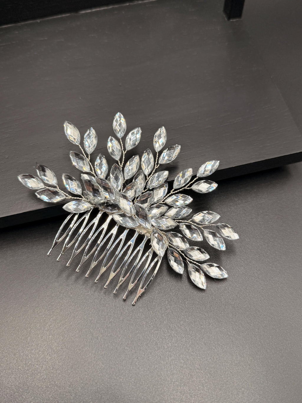 Silver-Tone Bridal Hair Comb with Clear Marquise Leaves | Sparkling Wedding Hairpiece
