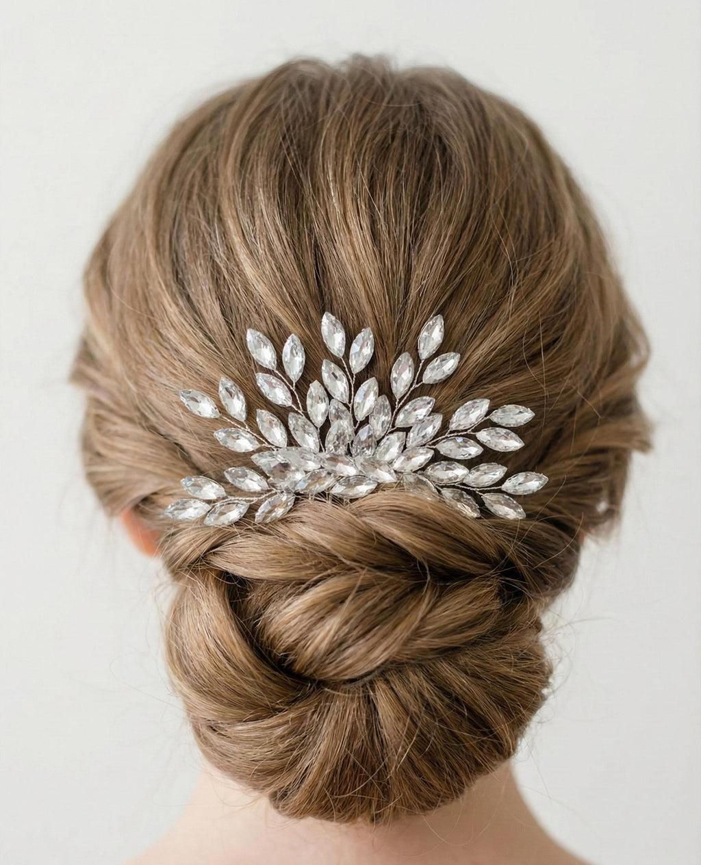 Silver-Tone Bridal Hair Comb with Clear Marquise Leaves | Sparkling Wedding Hairpiece