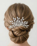 Silver-Tone Bridal Hair Comb with Clear Marquise Leaves | Sparkling Wedding Hairpiece
