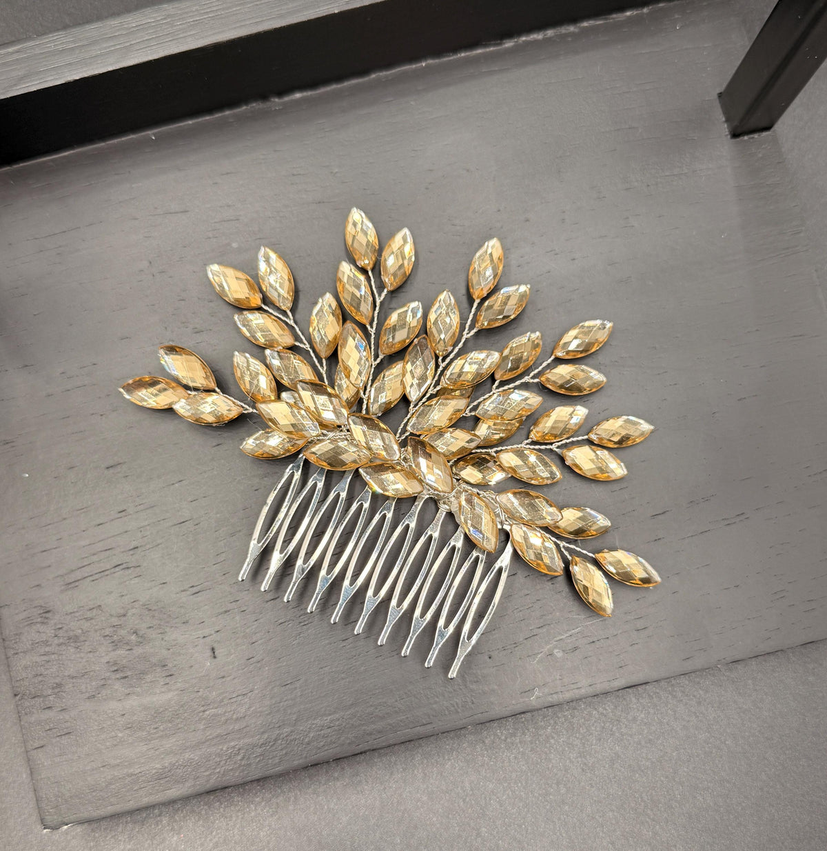 Silver-Tone Bridal Hair Comb with Clear Marquise Leaves | Sparkling Wedding Hairpiece