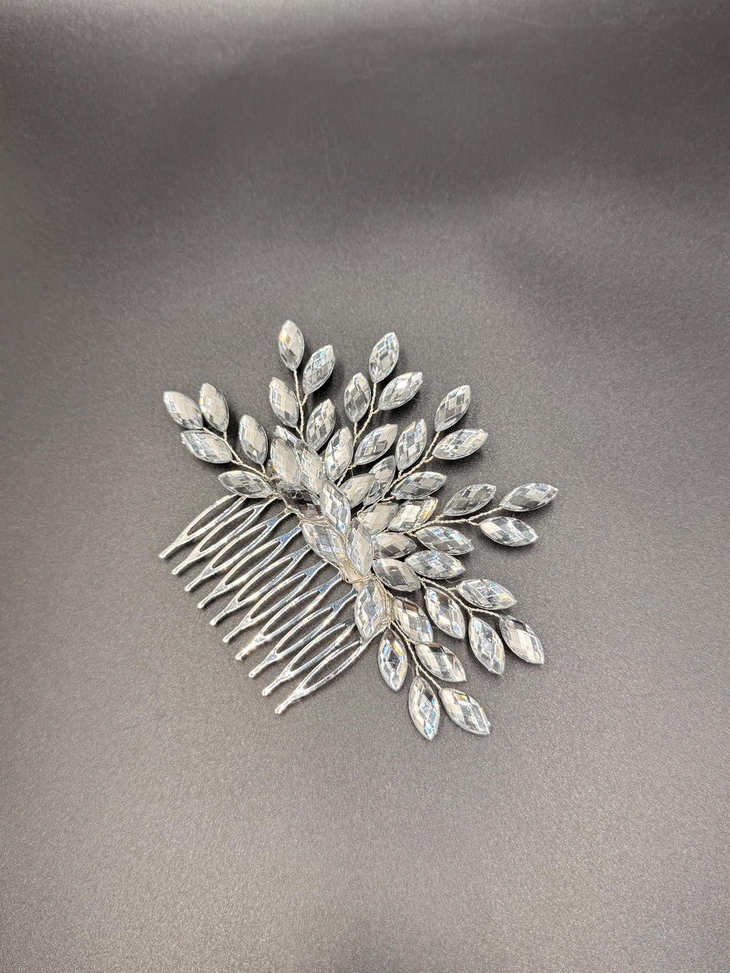 Silver-Tone Bridal Hair Comb with Clear Marquise Leaves | Sparkling Wedding Hairpiece