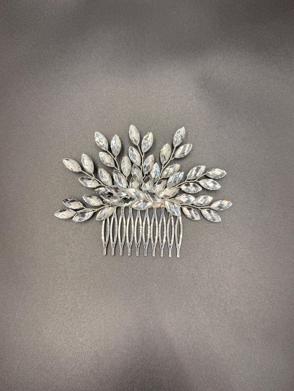 Silver-Tone Bridal Hair Comb with Clear Marquise Leaves | Sparkling Wedding Hairpiece
