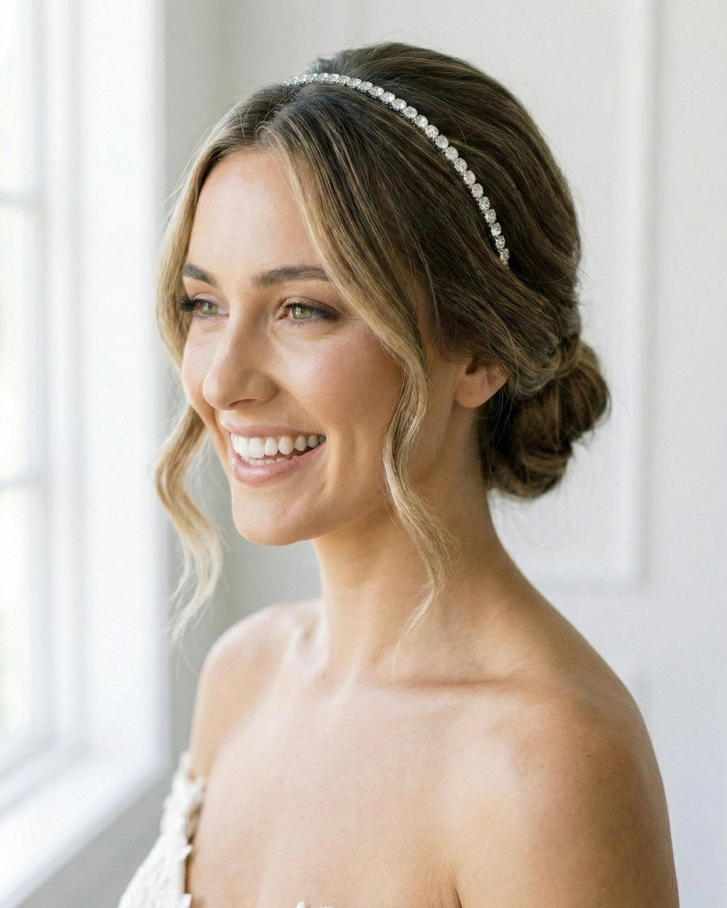 Clear Stone Bridal Headband | Slim Silver-Tone Wedding Hairband for Elegant Updos