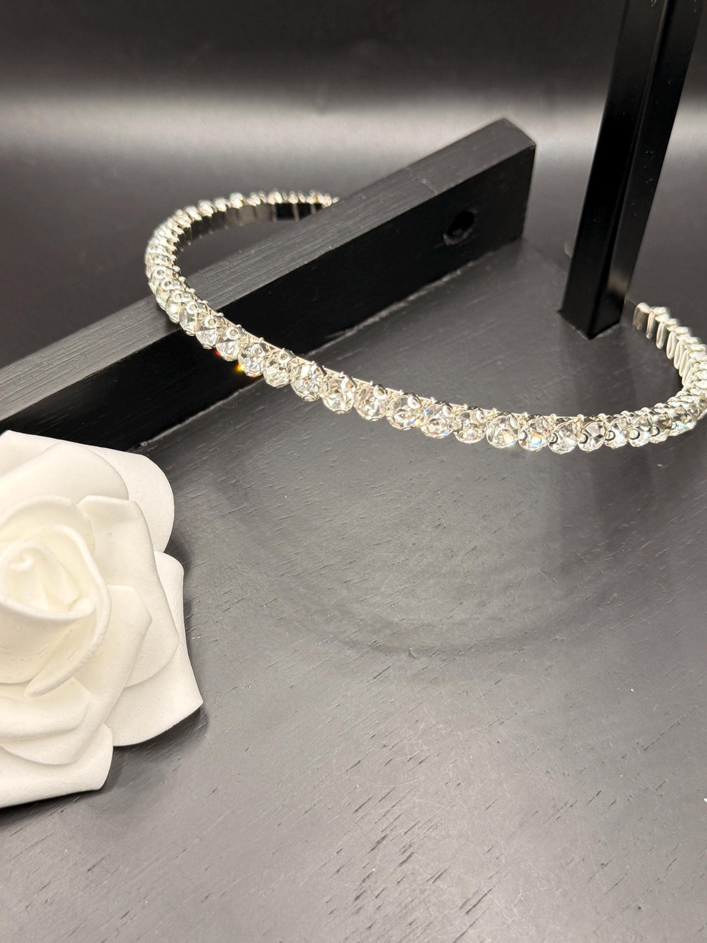 Clear Stone Bridal Headband | Slim Silver-Tone Wedding Hairband for Elegant Updos