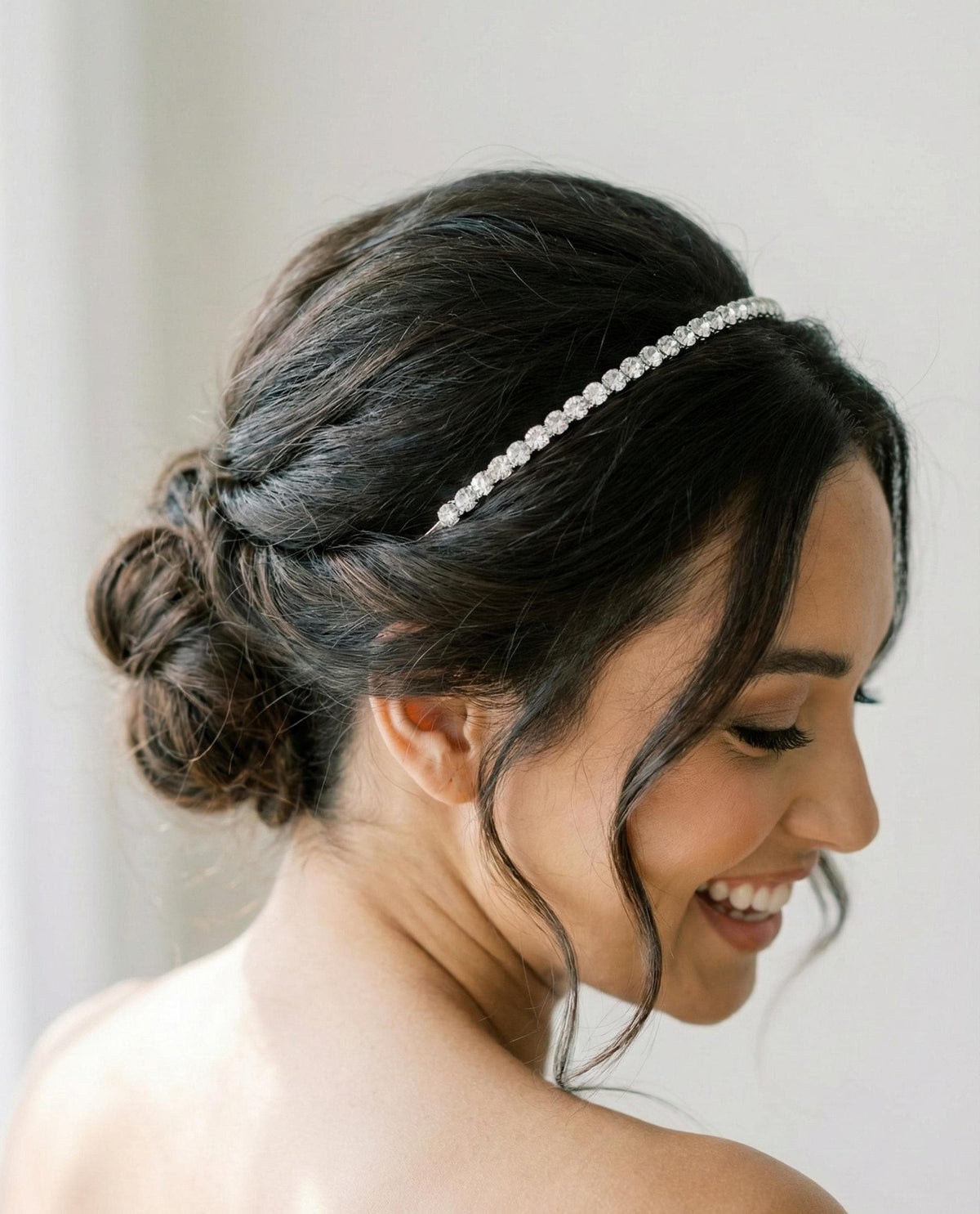 Clear Stone Bridal Headband | Slim Silver-Tone Wedding Hairband for Elegant Updos