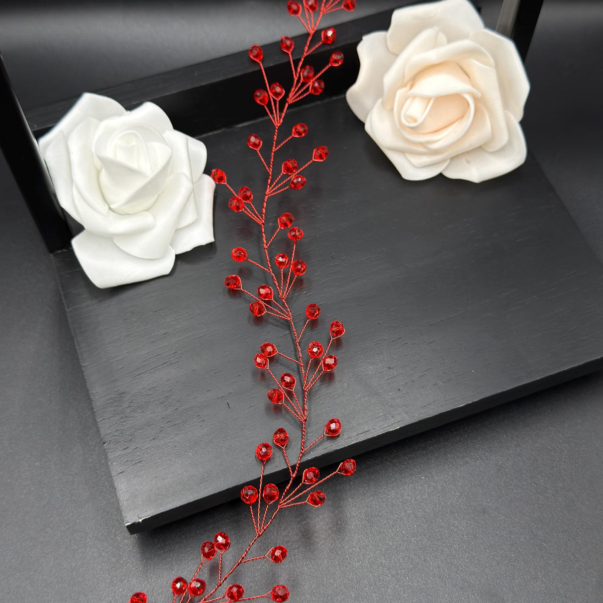 Bordeaux Crystal Hair Vine with Red Wire, Flexible Bridal Hair Accessory