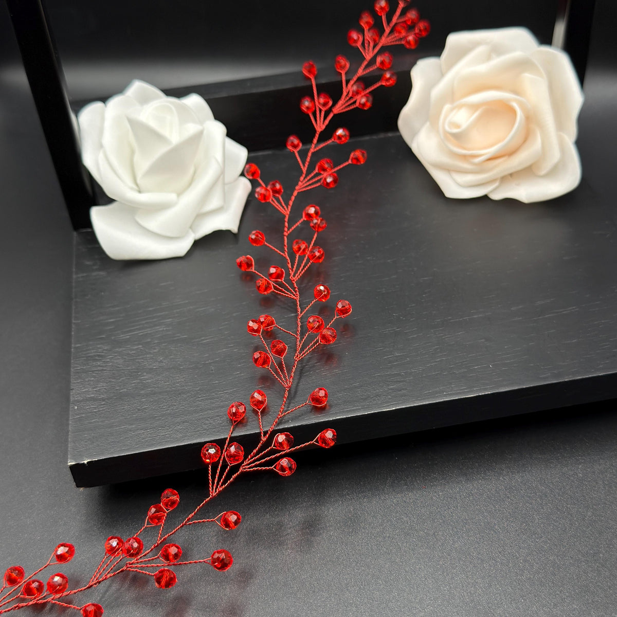 Bordeaux Crystal Hair Vine with Red Wire, Flexible Bridal Hair Accessory