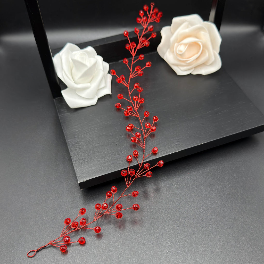 Bordeaux Crystal Hair Vine with Red Wire, Flexible Bridal Hair Accessory