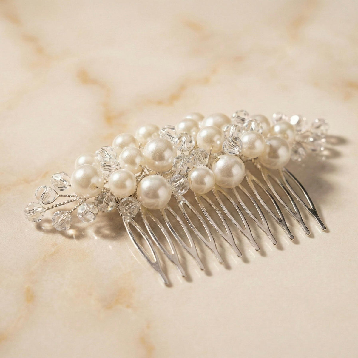 Bridal Pearl Hair Comb | Silver Wedding Hair Accessory | Handmade Bride Comb with Pearls | Elegant Bridal Hairpiece