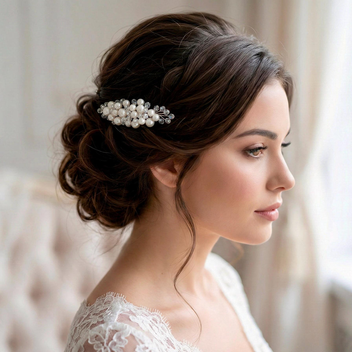Bridal Pearl Hair Comb | Silver Wedding Hair Accessory | Handmade Bride Comb with Pearls | Elegant Bridal Hairpiece