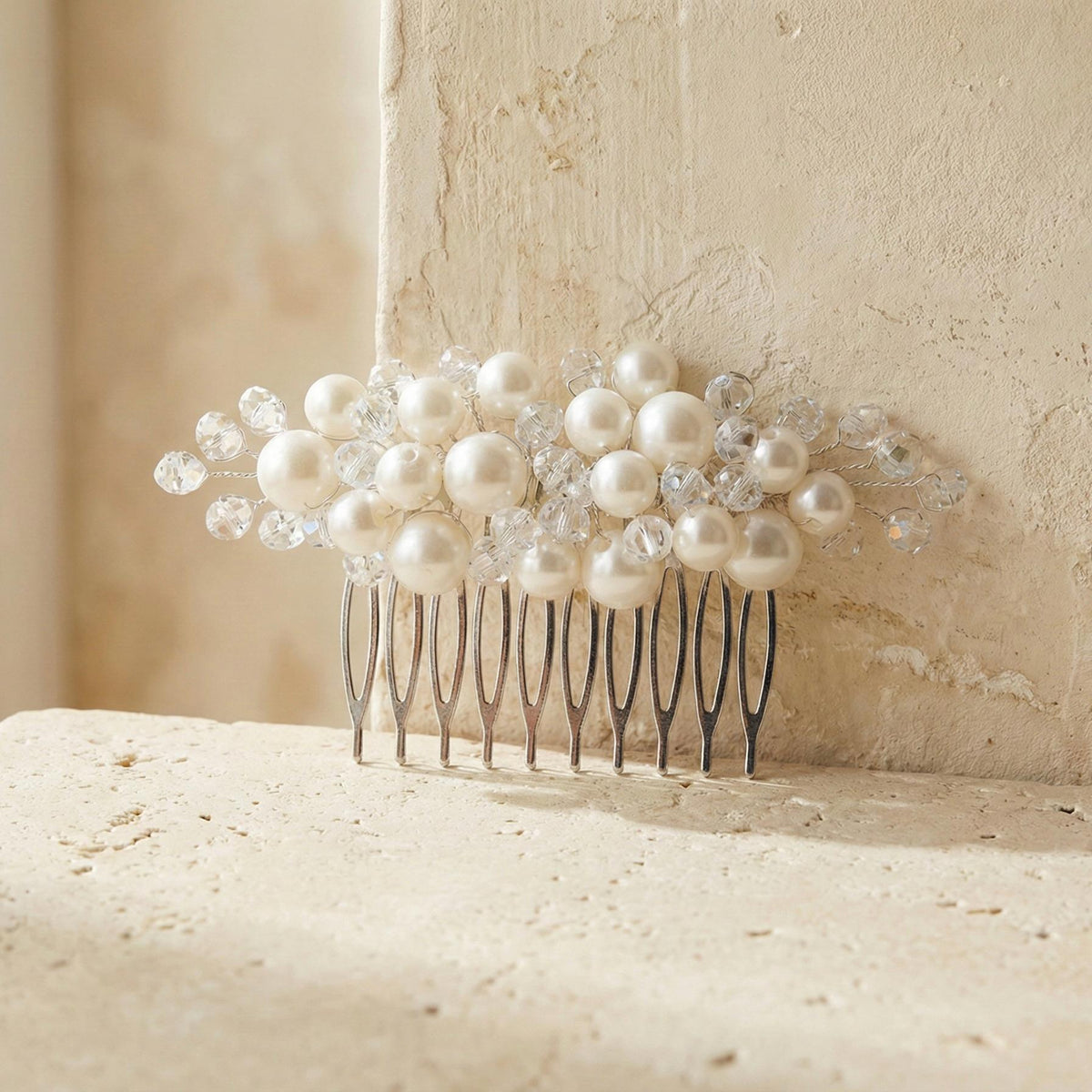 Bridal Pearl Hair Comb | Silver Wedding Hair Accessory | Handmade Bride Comb with Pearls | Elegant Bridal Hairpiece