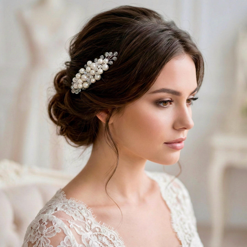 Bridal Pearl Hair Comb | Silver Wedding Hair Accessory | Handmade Bride Comb with Pearls | Elegant Bridal Hairpiece