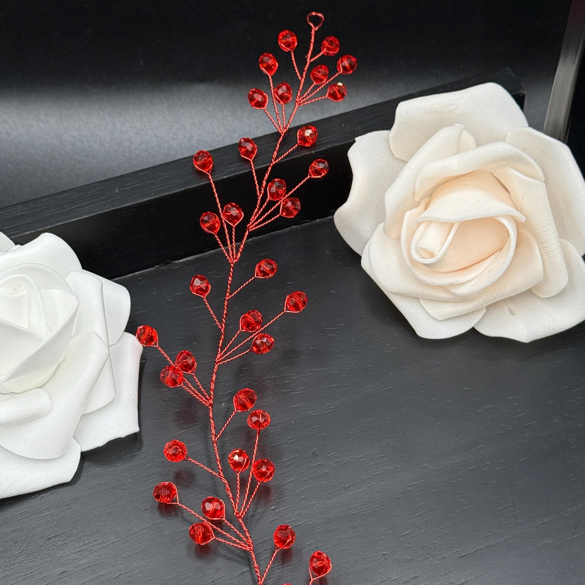 Bordeaux Crystal Hair Vine with Red Wire, Flexible Bridal Hair Accessory