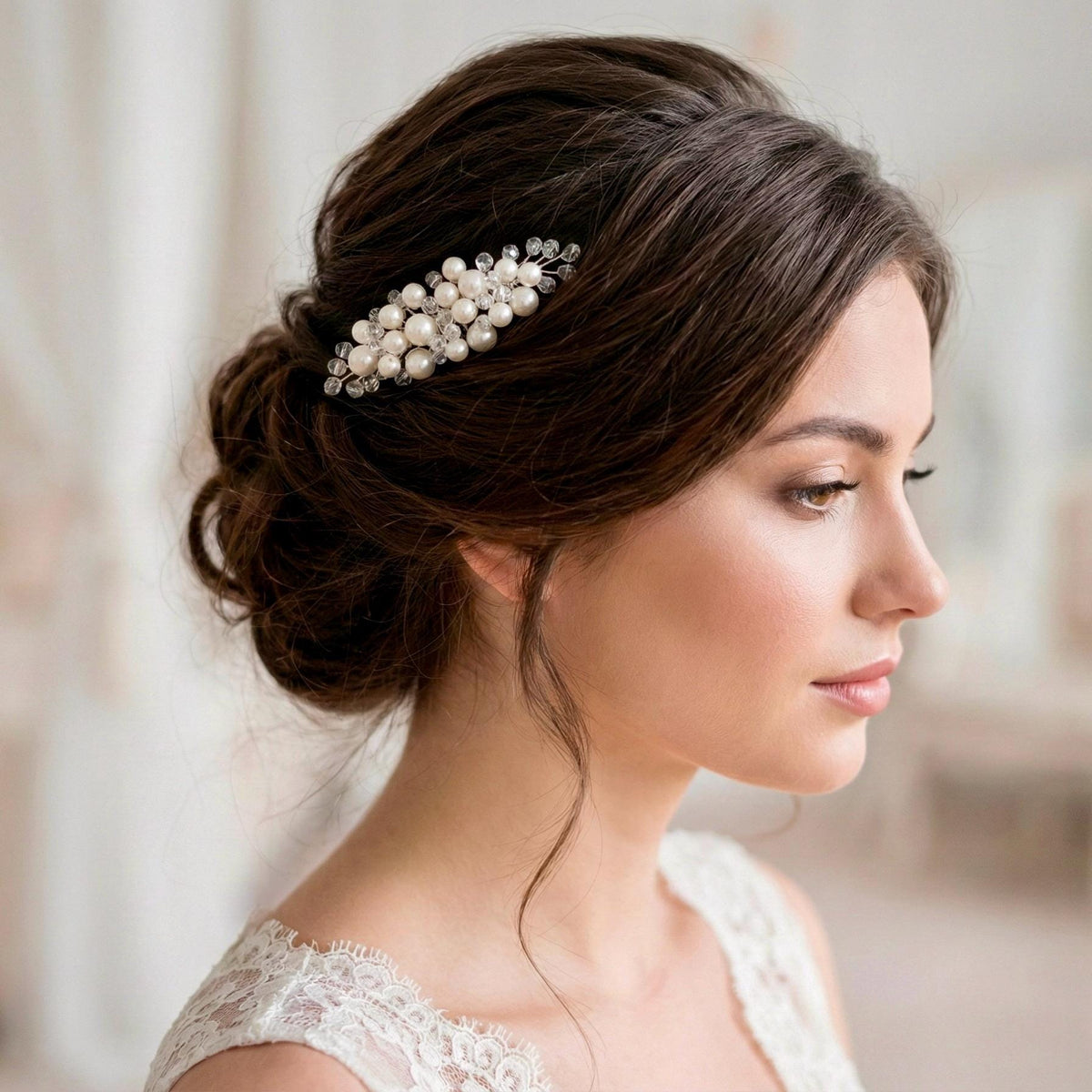 Bridal Pearl Hair Comb | Silver Wedding Hair Accessory | Handmade Bride Comb with Pearls | Elegant Bridal Hairpiece