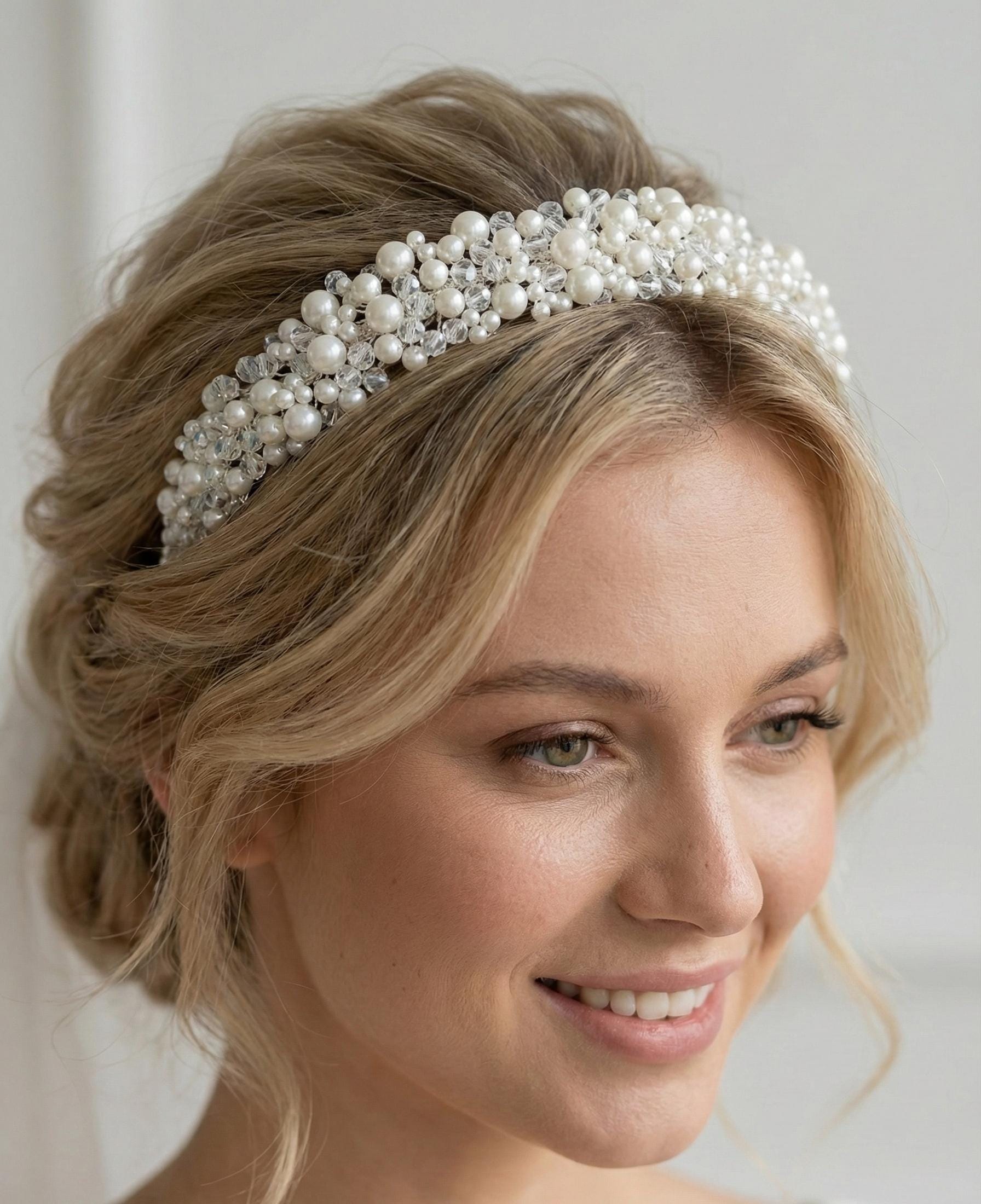 Braut Haarreif Kristall Perlen Draht Haarband Haarschmuck