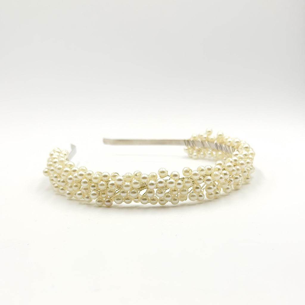 Bridal Headband with 5 mm Pearls | Delicate Handmade Wedding Hairpiece