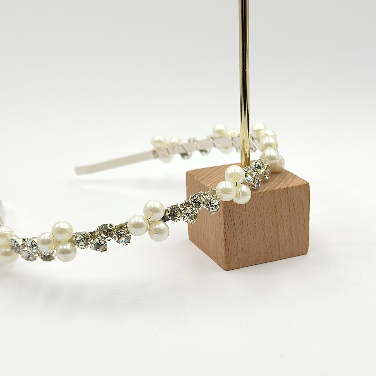Pearl Bridal Headband with Rhinestones | Single or Double Row Wedding Hairpiece