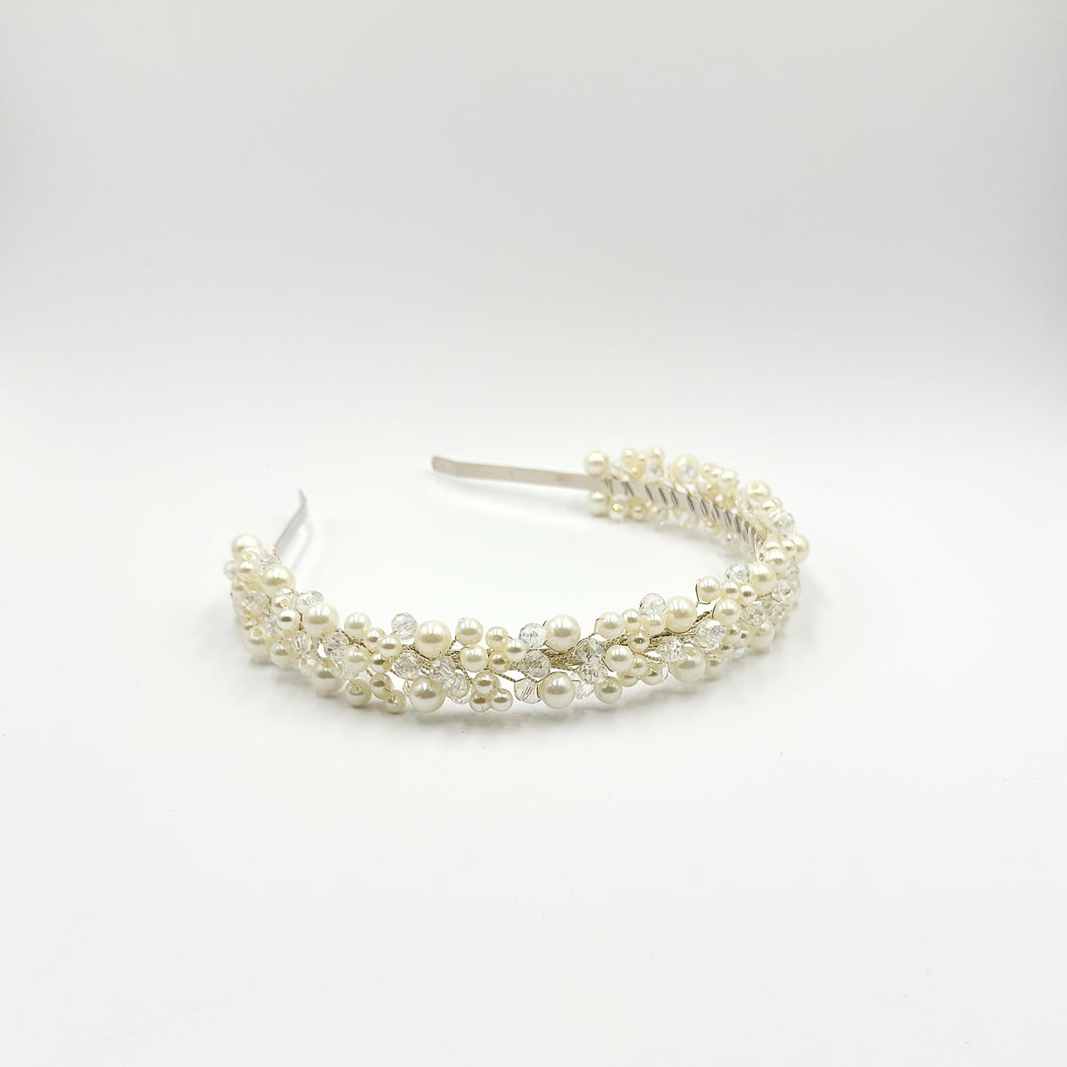 Pearl and Crystal Bridal Headband | Silver Tone