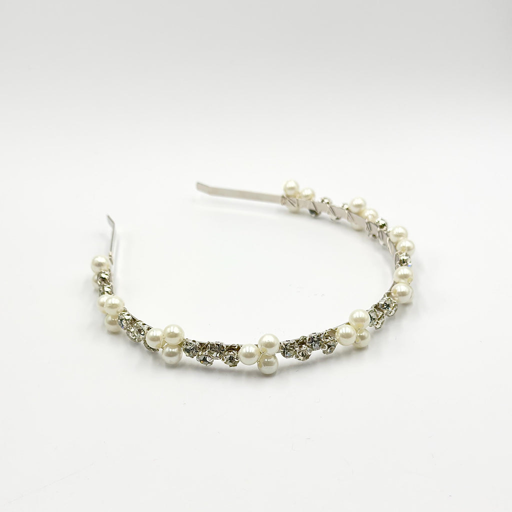 Pearl Bridal Headband with Rhinestones | Single or Double Row Wedding Hairpiece