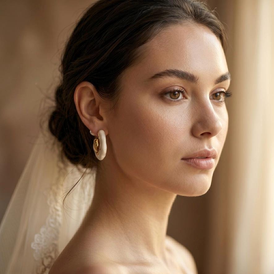 Moderne Creolen in Weiß-Gold-Optik für Brautlooks