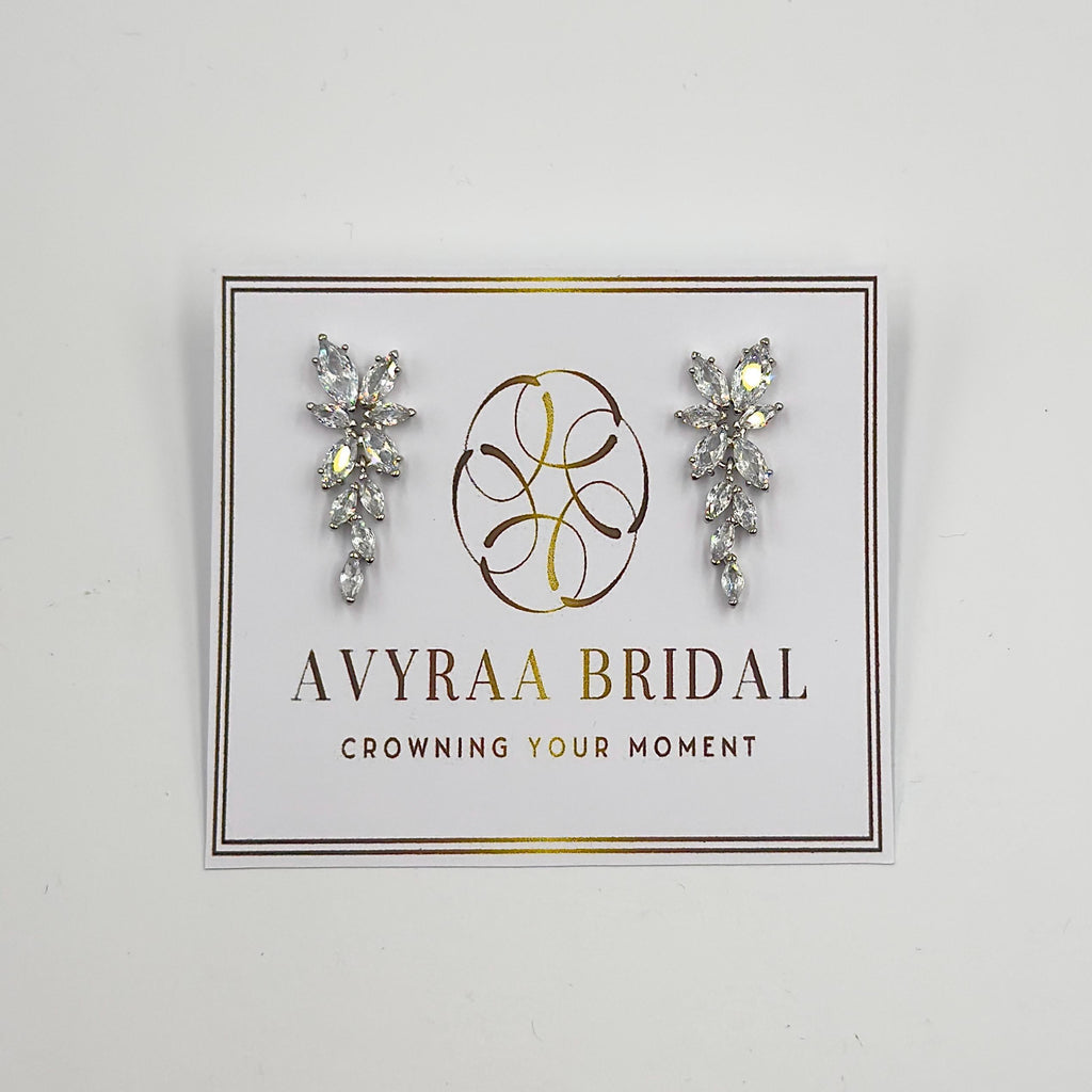 Crystal Bridal Earrings Silver Floral Drop Earrings Wedding Jewelry Marquise Crystal Bridal Gift
