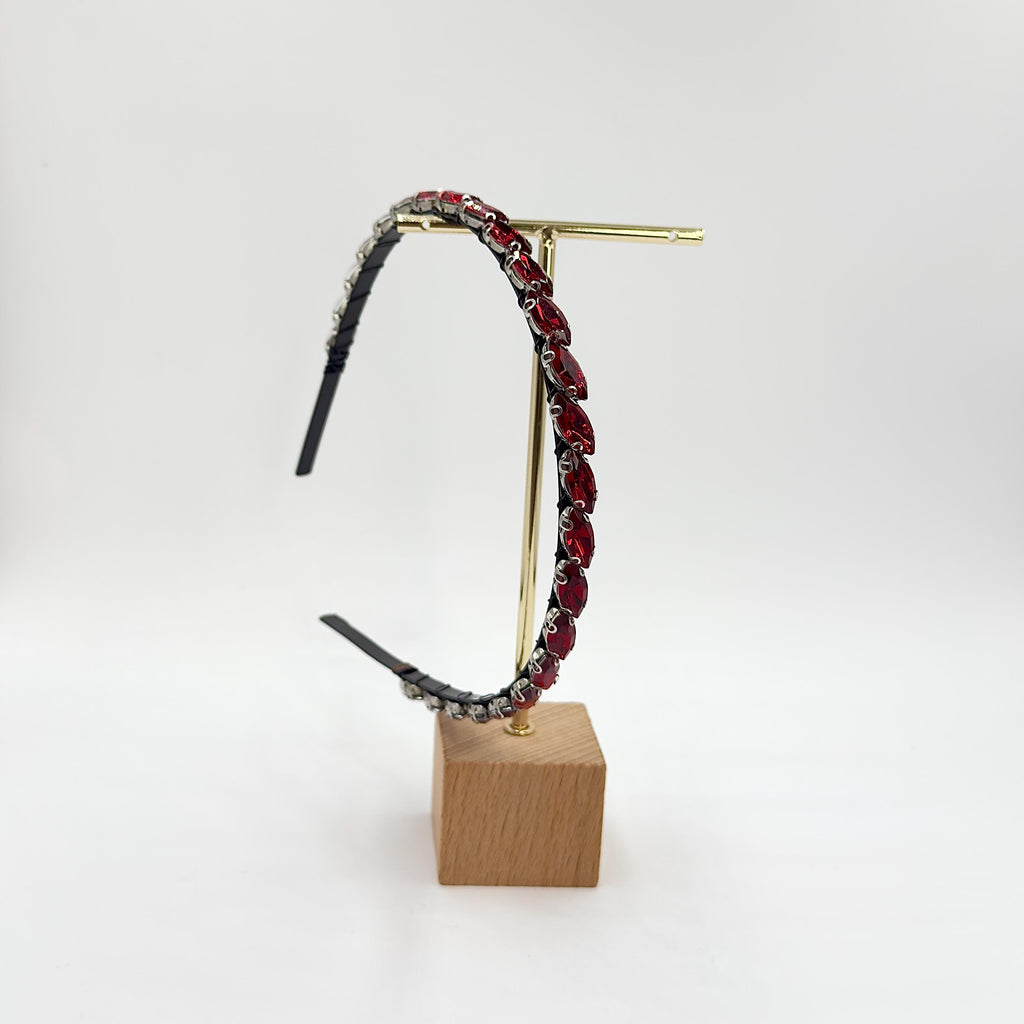 Schwarzer Braut-Haarreif mit roten Ziersteinen