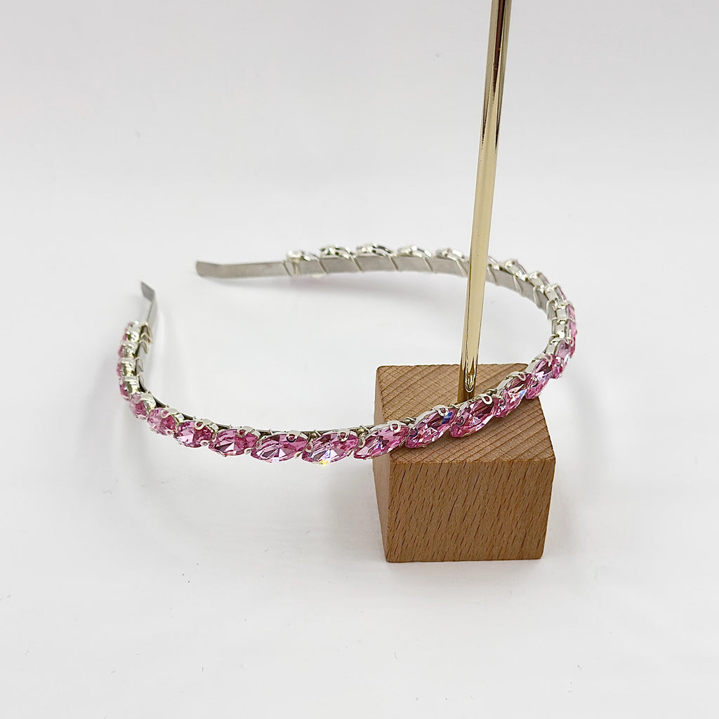 Silberfarbener Braut-Haarreif mit rosa Ziersteinen