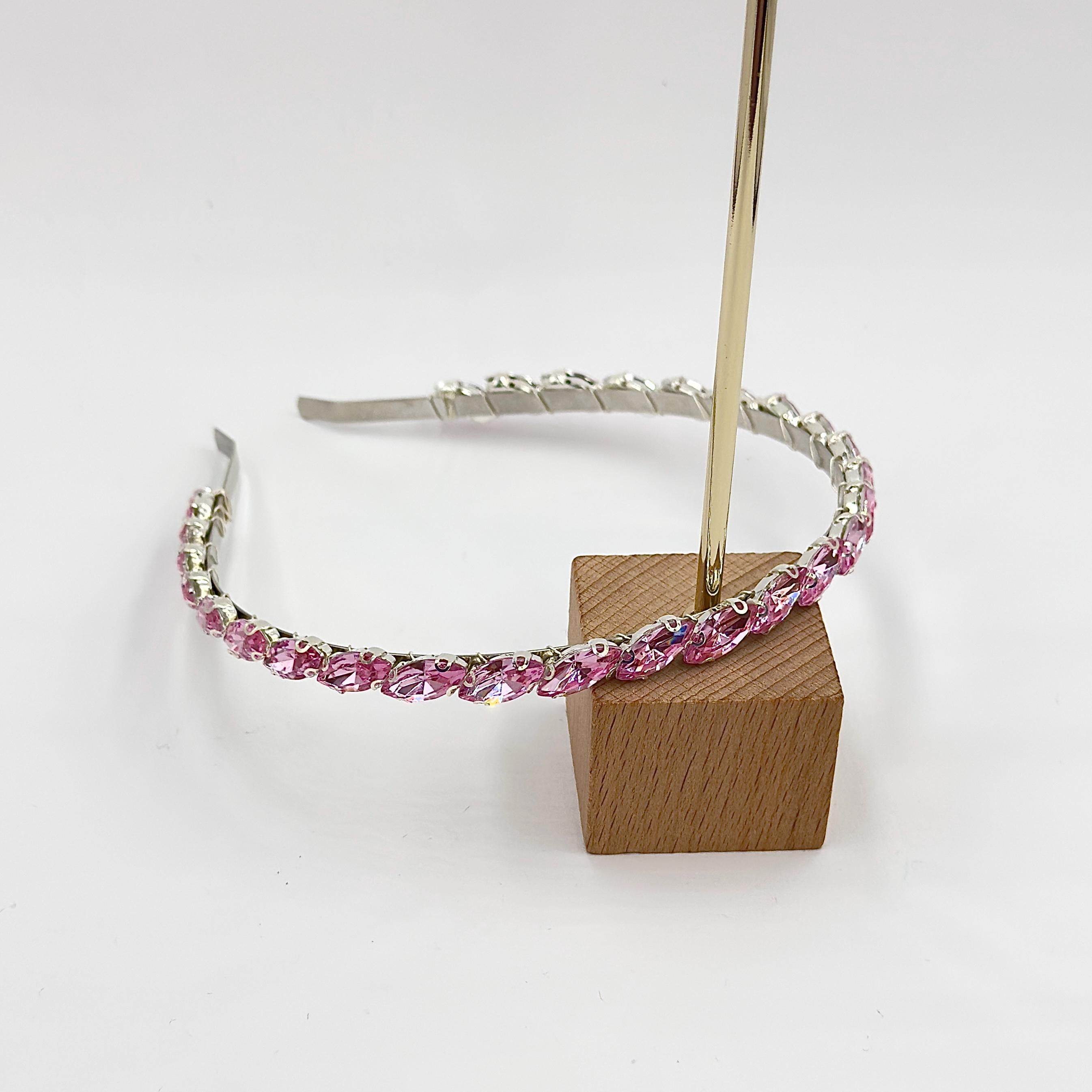 Silberfarbener Braut-Haarreif mit rosa Ziersteinen