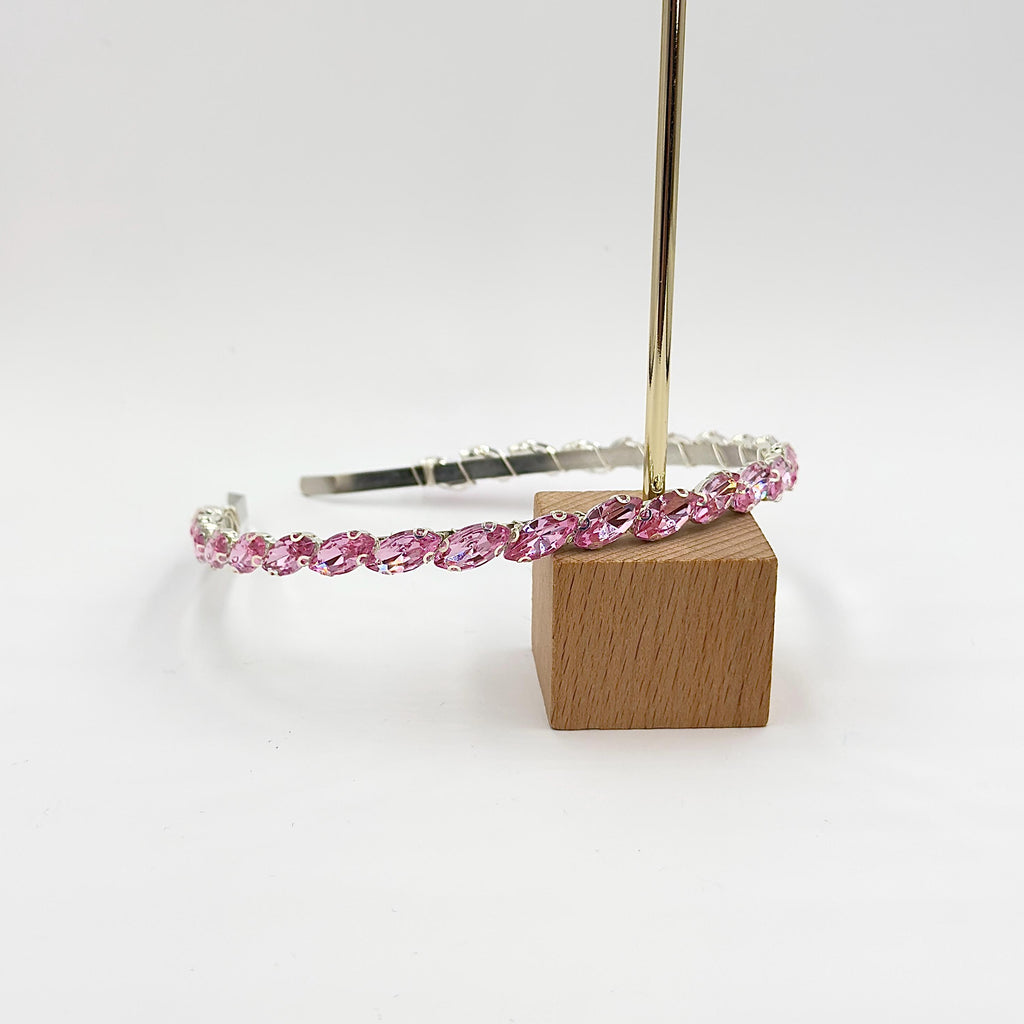 Silberfarbener Braut-Haarreif mit rosa Ziersteinen