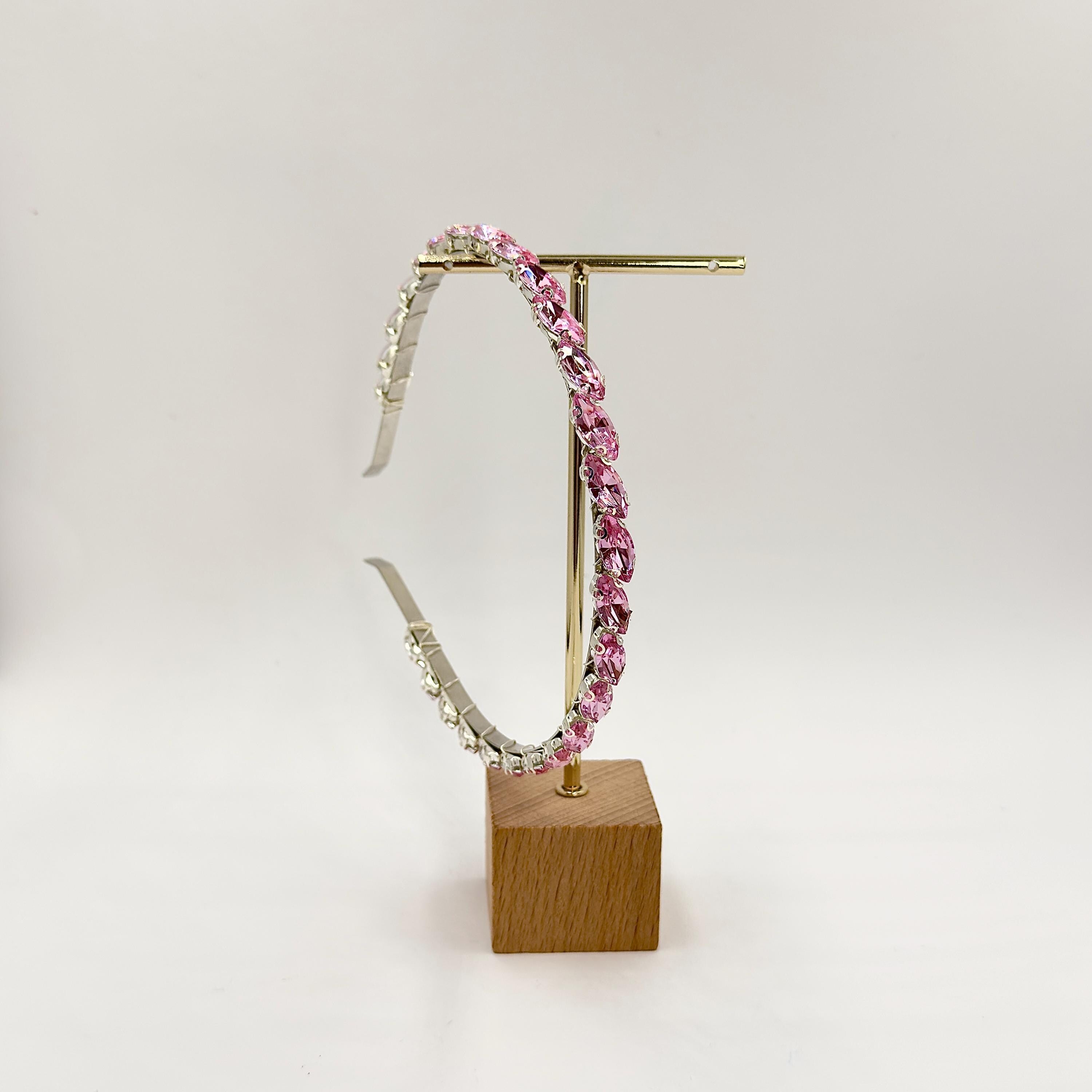 Silberfarbener Braut-Haarreif mit rosa Ziersteinen