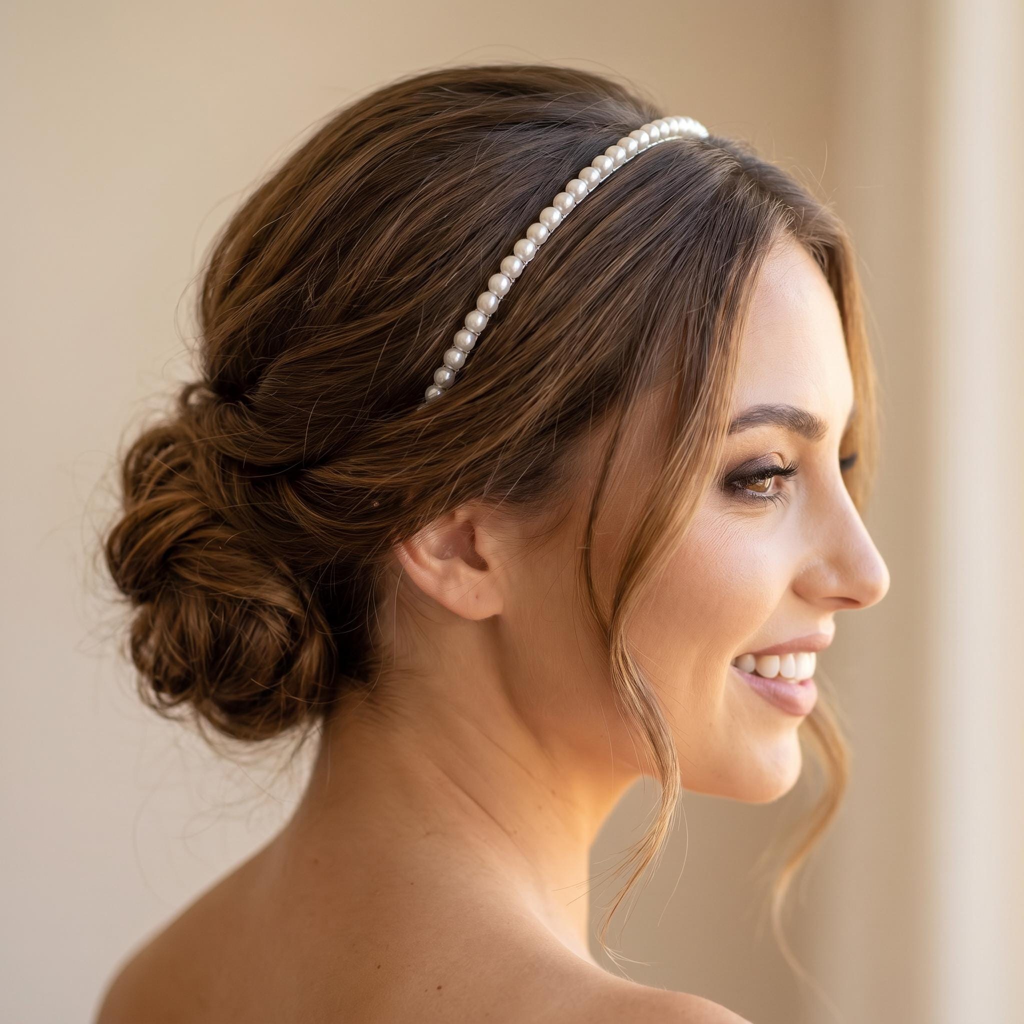 Perlen-Braut-Haarreif | Ein- oder zweireihiger Haarschmuck in Silber