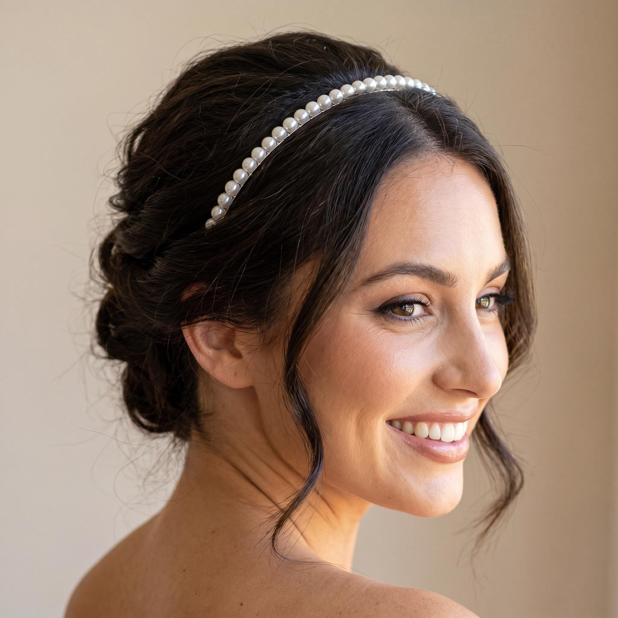 Perlen-Braut-Haarreif | Ein- oder zweireihiger Haarschmuck in Silber