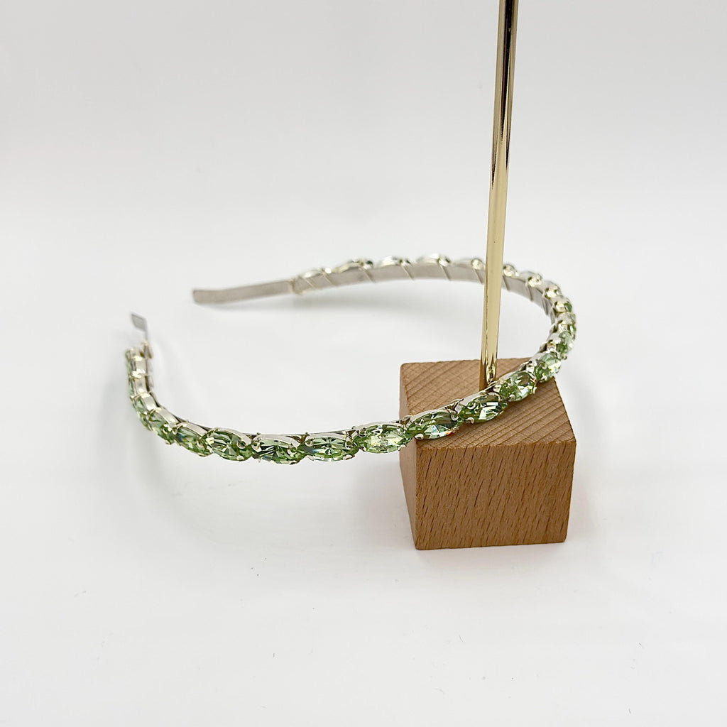 Hellgrüner Kristall-Braut-Haarreif | Schmaler Haarschmuck in Silber