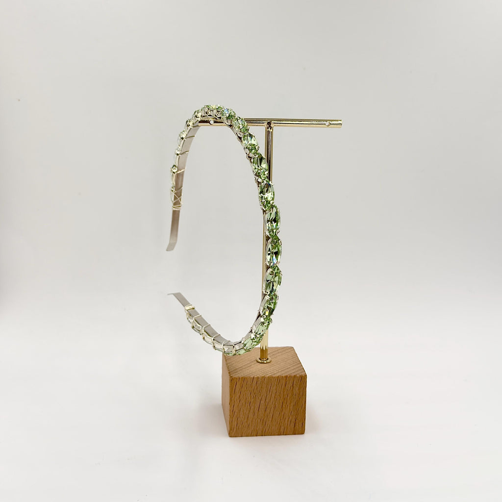 Hellgrüner Kristall-Braut-Haarreif | Schmaler Haarschmuck in Silber
