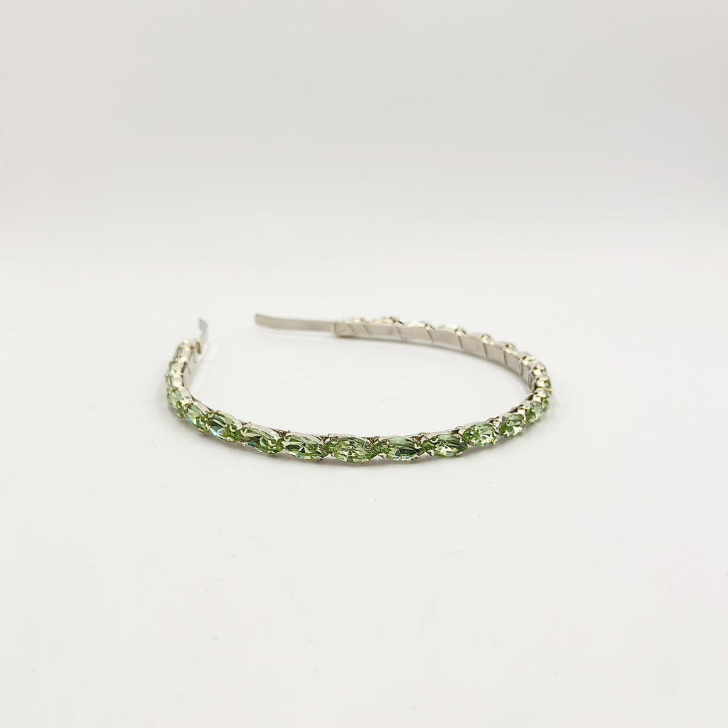 Hellgrüner Kristall-Braut-Haarreif | Schmaler Haarschmuck in Silber