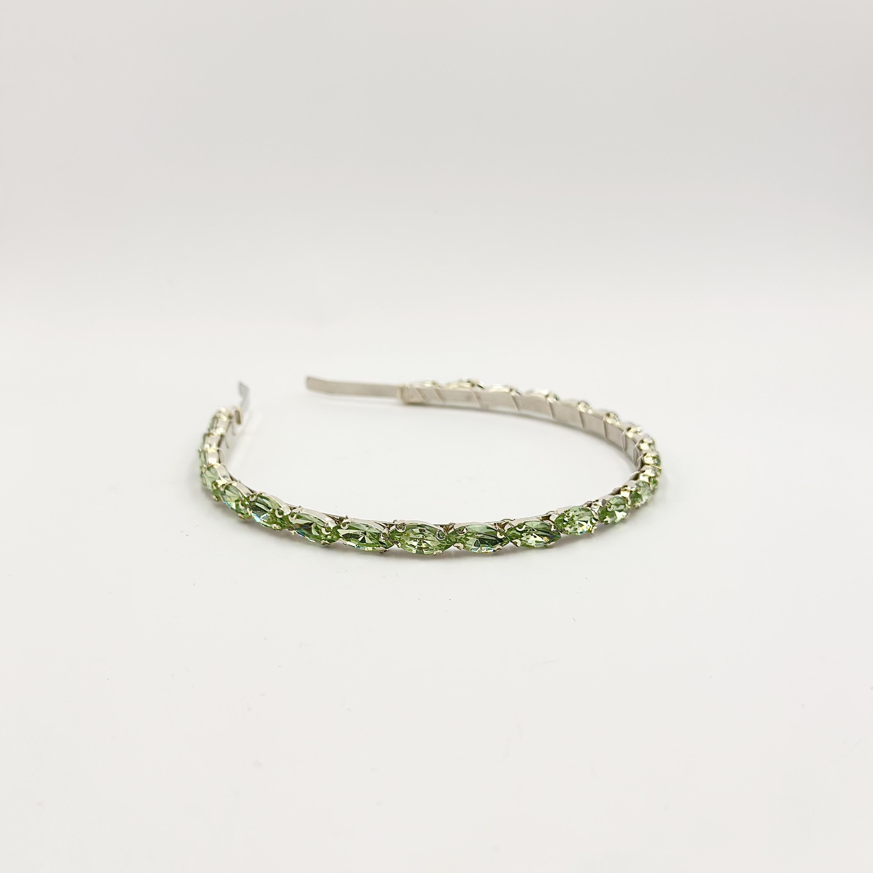 Hellgrüner Kristall-Braut-Haarreif | Schmaler Haarschmuck in Silber