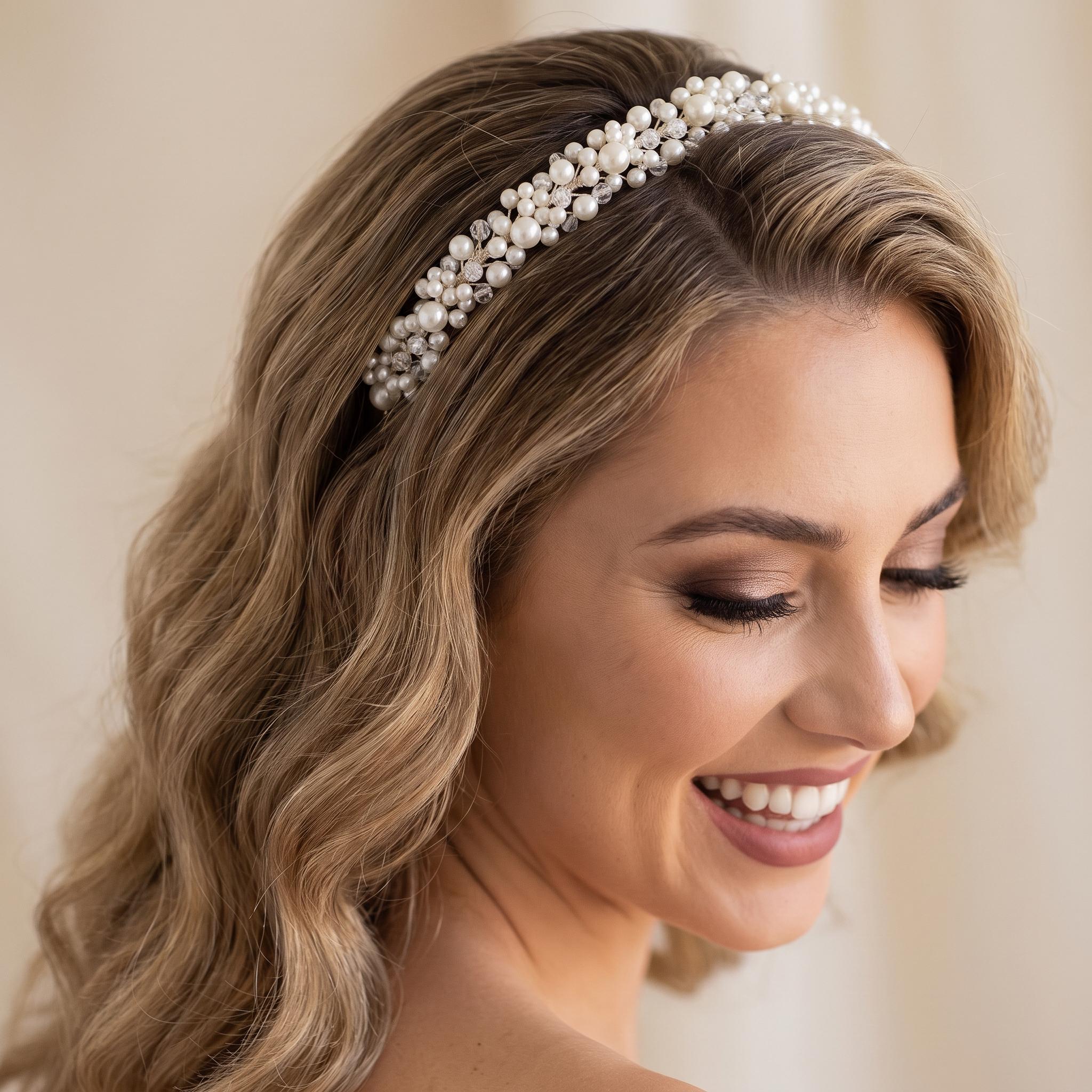 Breiter Braut-Haarreif mit Perlen und Kristallen | Handgemachter Hochzeitshaarschmuck